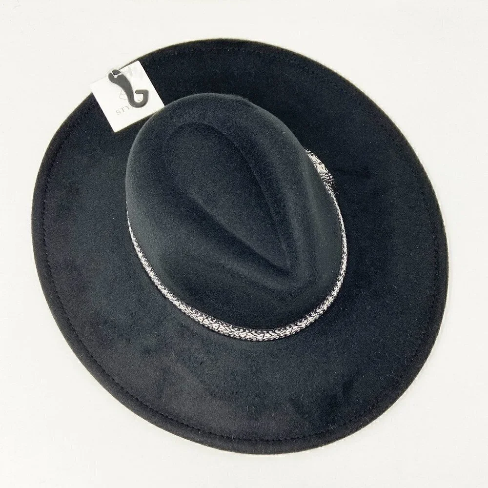 Black Wide Brim Rancher Style Hat